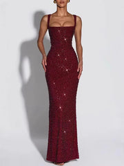 Evening Gown Slips Sleeveless Straps Hip Hugging Slim Fit Sequin Dresses