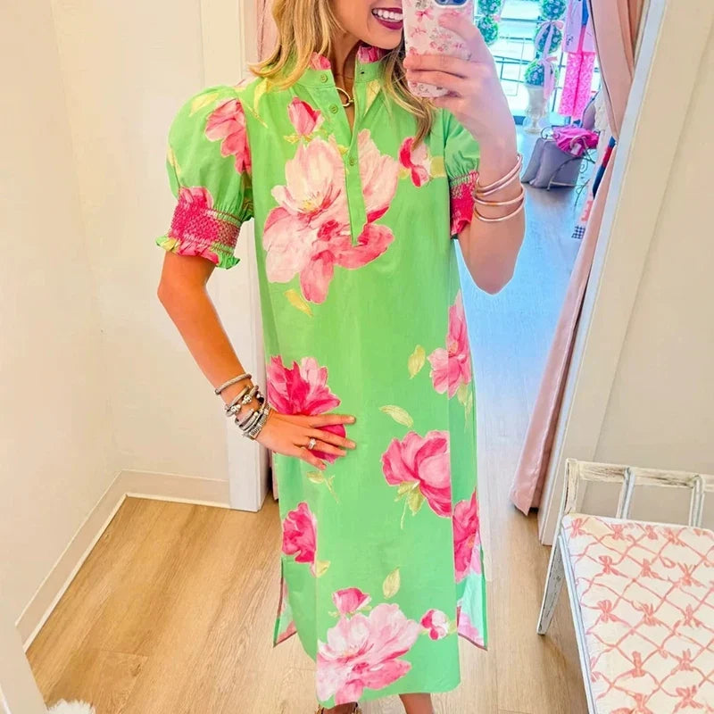 Vintage Floral Print Loose Long Dresses
