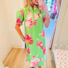 Vintage Floral Print Loose Long Dresses