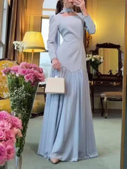Autumn Square Collar Handmade Diamond Ribbon Long Sleeve Slimming Dresses