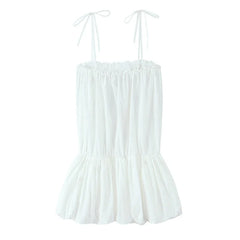 Sexy Spaghetti Straps Balloon Hem White Mini Dresses Summer Vestidos