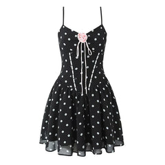 French Retro Romantic Sweet Sexy Slim Fit Polka Dot Flower Sling Dresses
