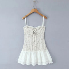 Sexy Sling Summer Dresses White Patchwork Floral Print Dresses