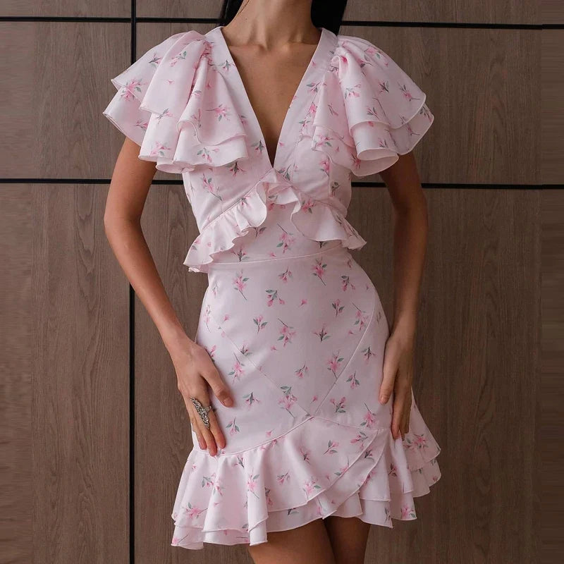 Summer High Waisted Ruffled Mini Dresses
