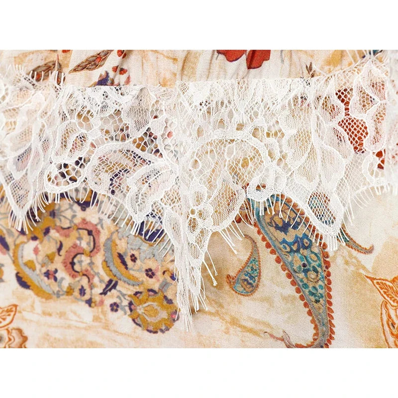 Lace Patchwork Floral Print Short Dresses