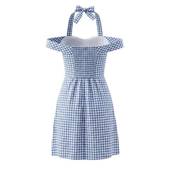 French Retro Slim Fit Halter Plaid Dresses