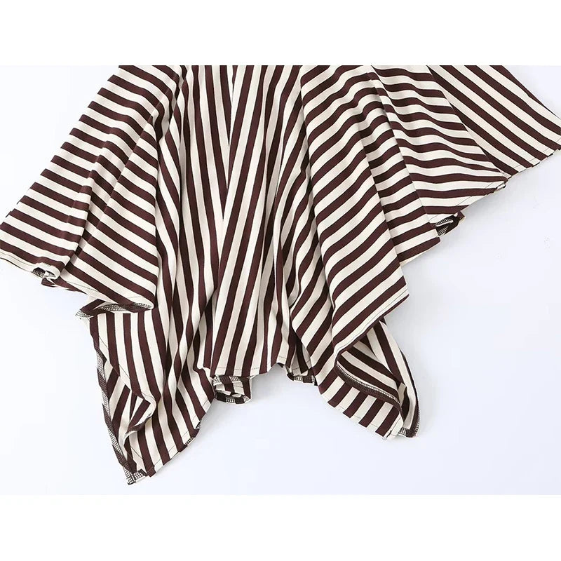 Round Neck Sleeveless Striped Asymmetric Midi Knit Dresses