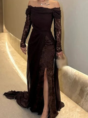Spring High Waisted Pleated Split Long Dresses