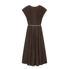 Short Sleeve V Neck With Belt Midi Dresses