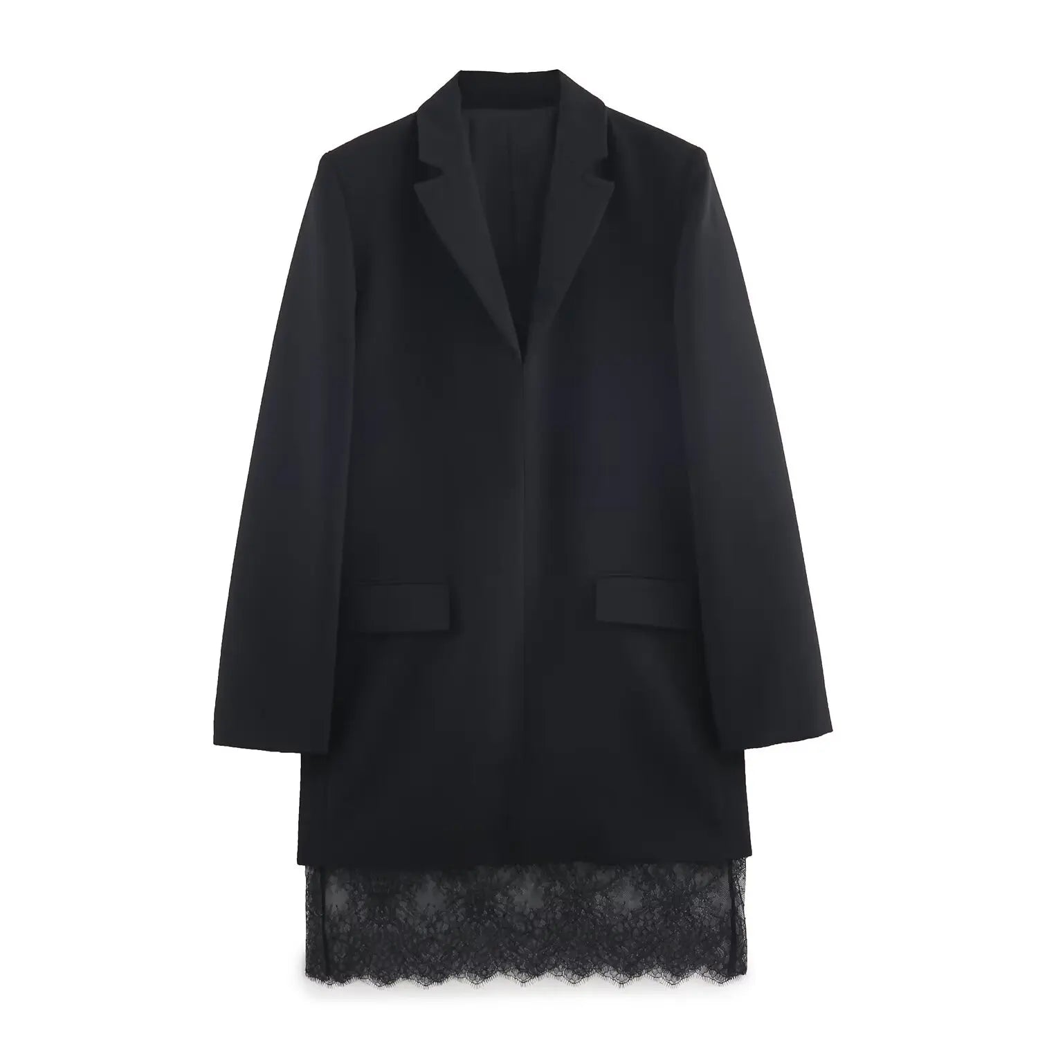 Lace Trim Black Blazer Dresses