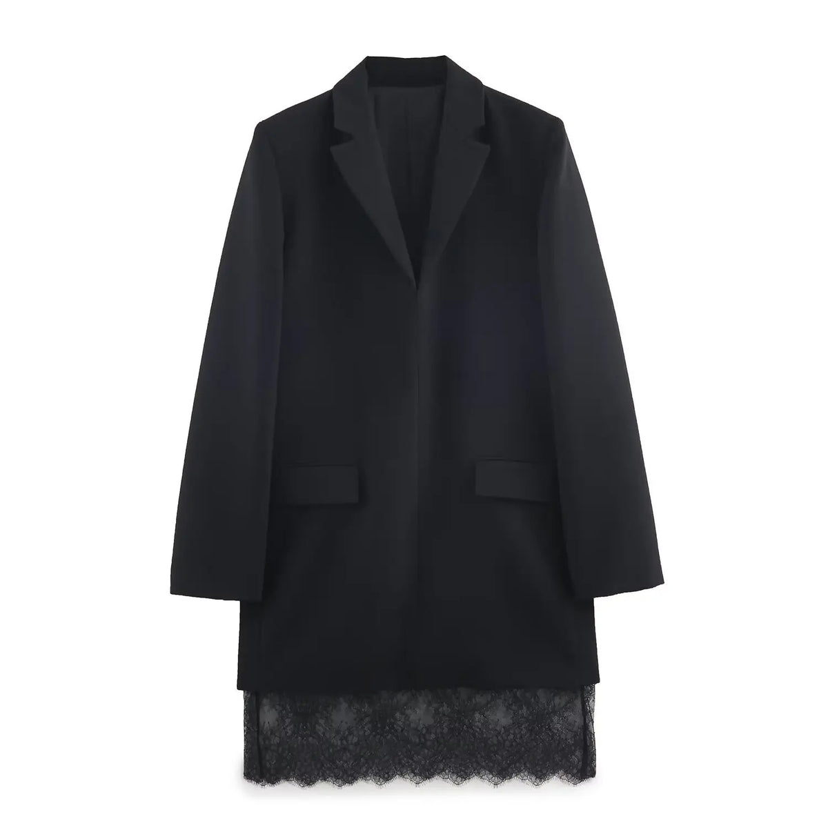 Lace Trim Black Blazer Dresses