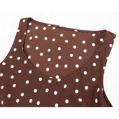 Brown Polka Dot Sleeveless Midi Dresses