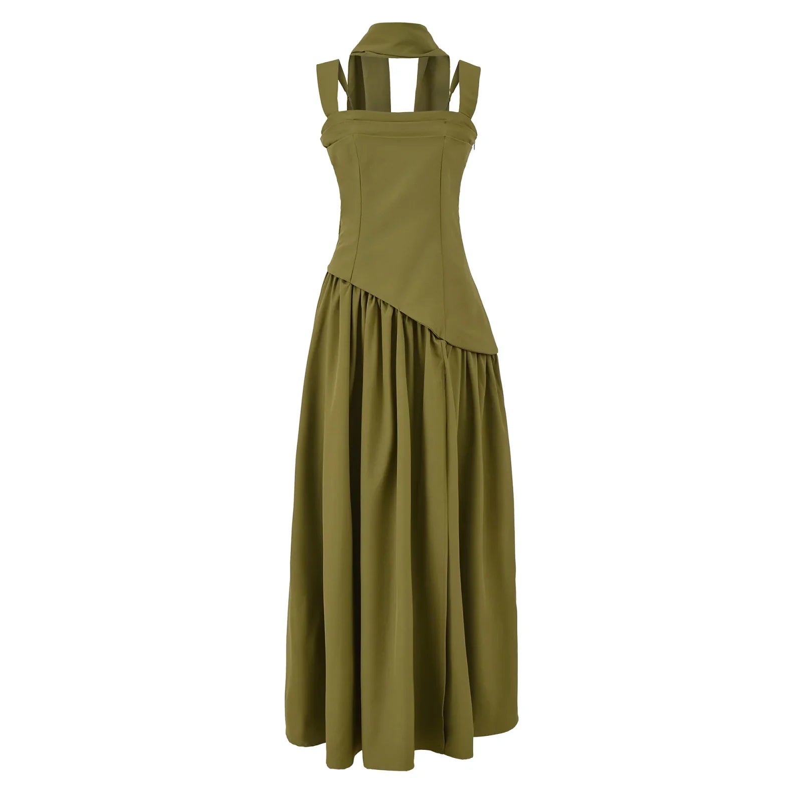 Sexy Slit Elegant With Scarf Sling Party Dresses Lace Up Bandage Back Fit And Flare Dresses
