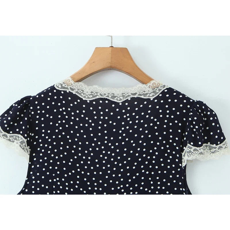 Navy Blue Polka Dot Mini Dresses