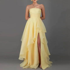 Elegant Strapless High Split Guest Dresses