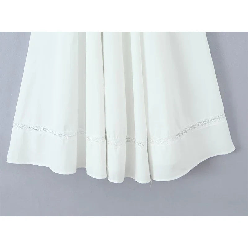 Lace Spliced Elegant White Sleeveless Dresses