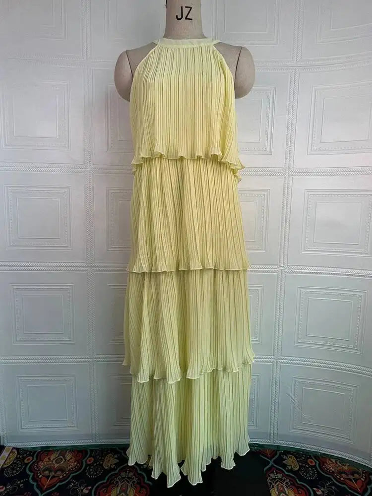Summer Halter Neck Sleeveless Chiffon Ruffle Elegant Dresses