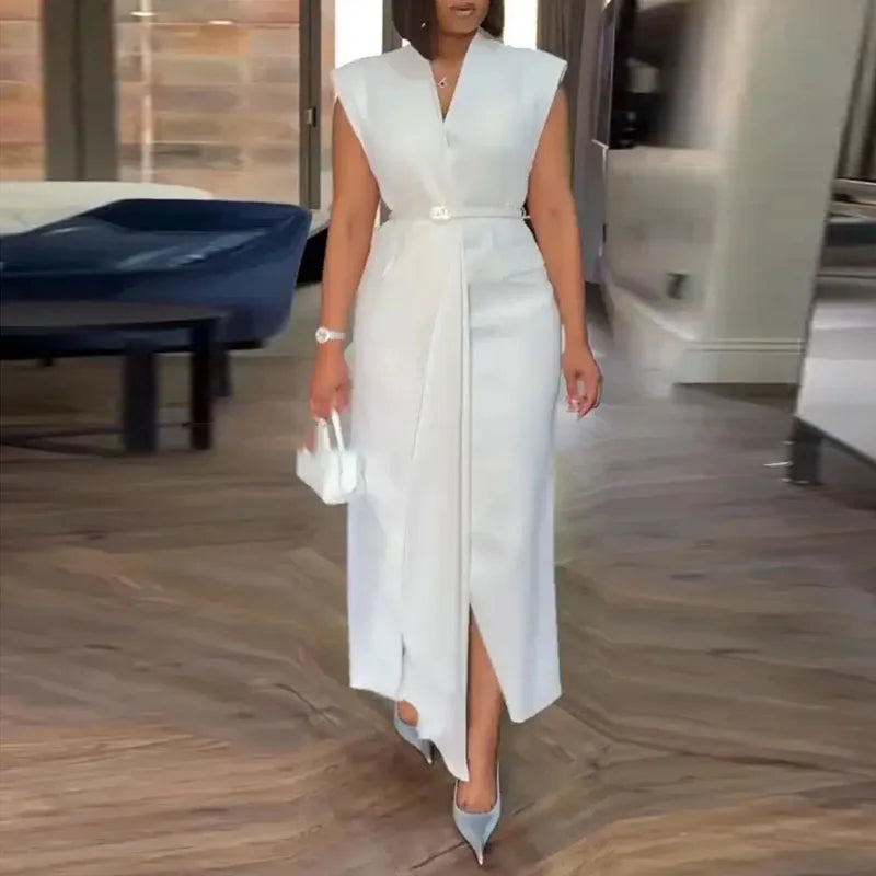 Office Ladies Sleeveless High Waist Casual Dresses