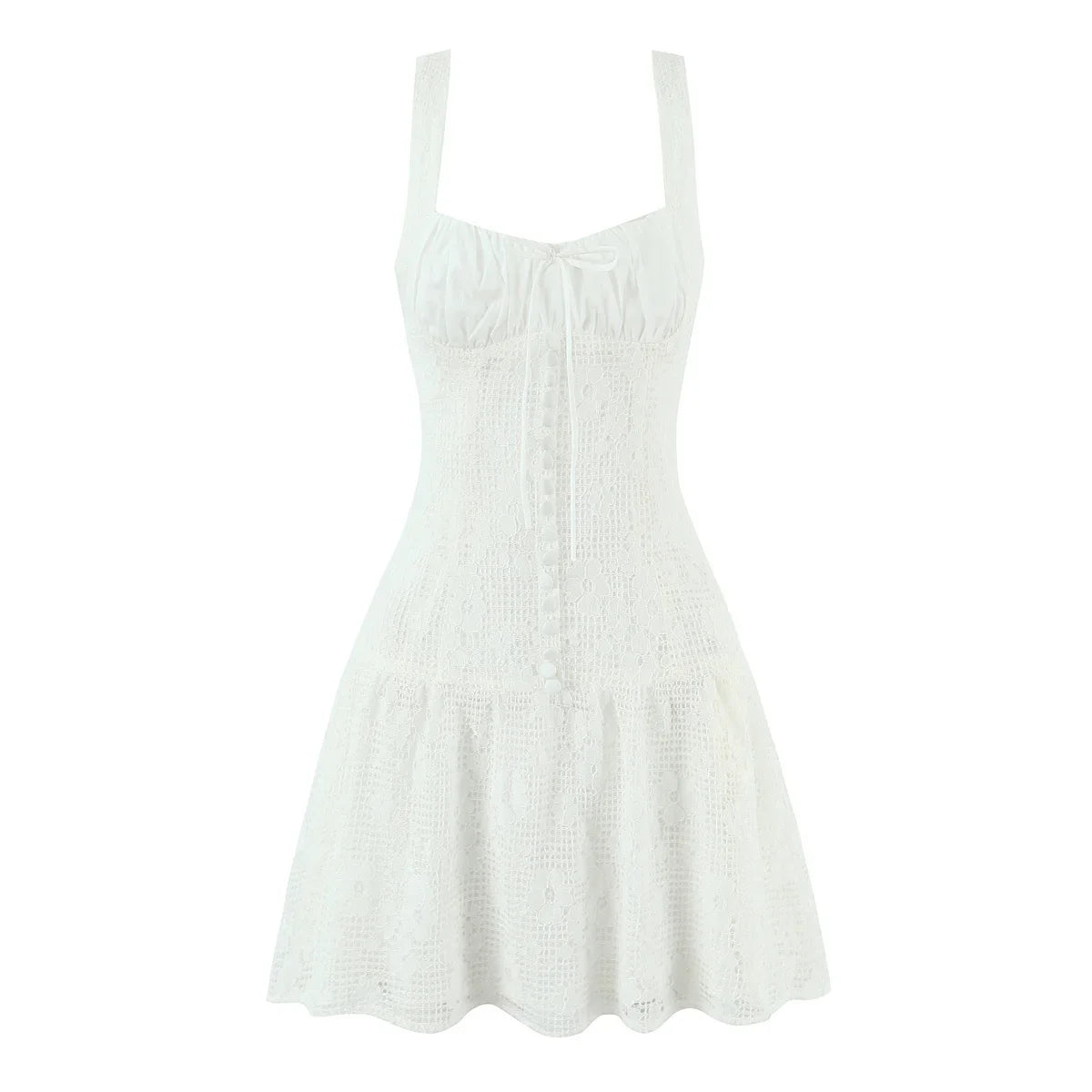 Button-Front White Sling Mini Dresses