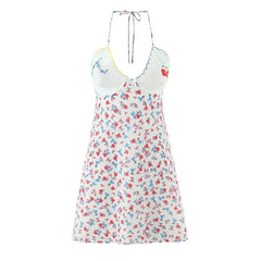 Sexy Backless Floral Print Halter Mini Dresses