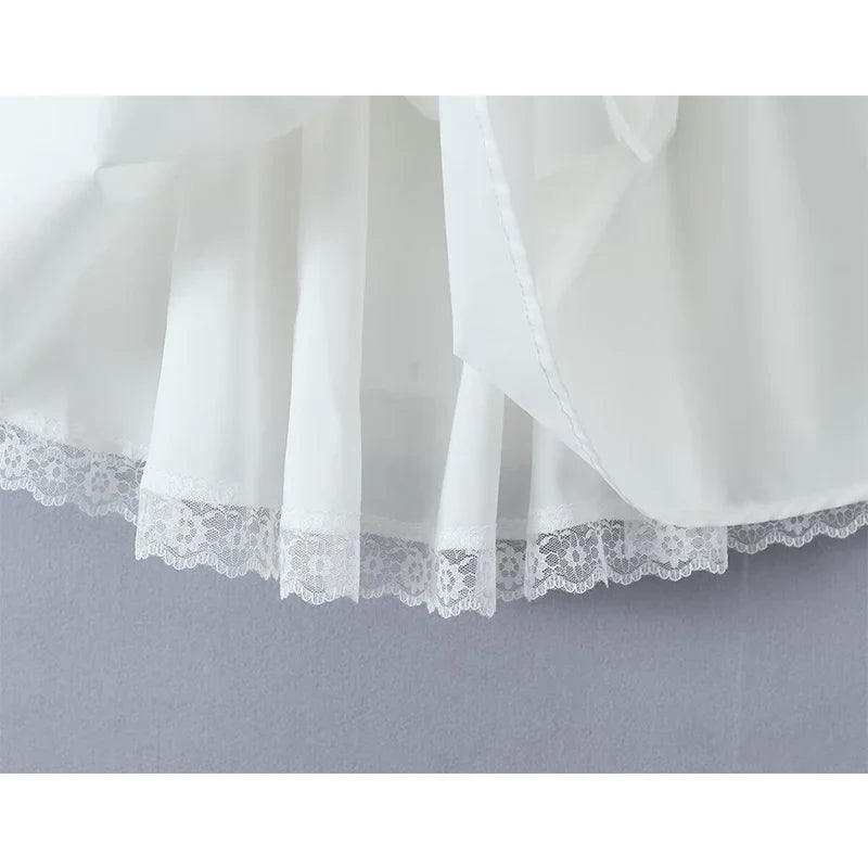 Sweet Elegant Lace Spliced Bandage Sleeveless White Dresses