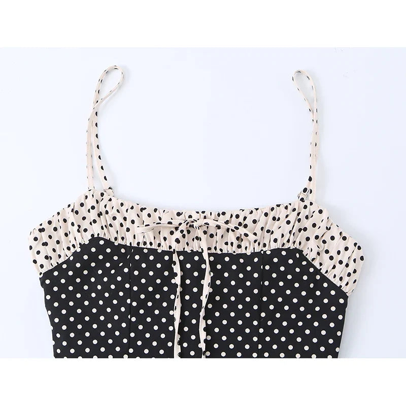 Patchwork Polka Dot Spaghetti Strap Mini Dresses