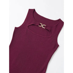 Front Cut Out Knit Wine Red Dresses