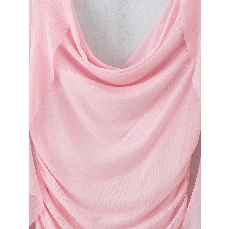Romantic Pink Mesh Maxi Dresses