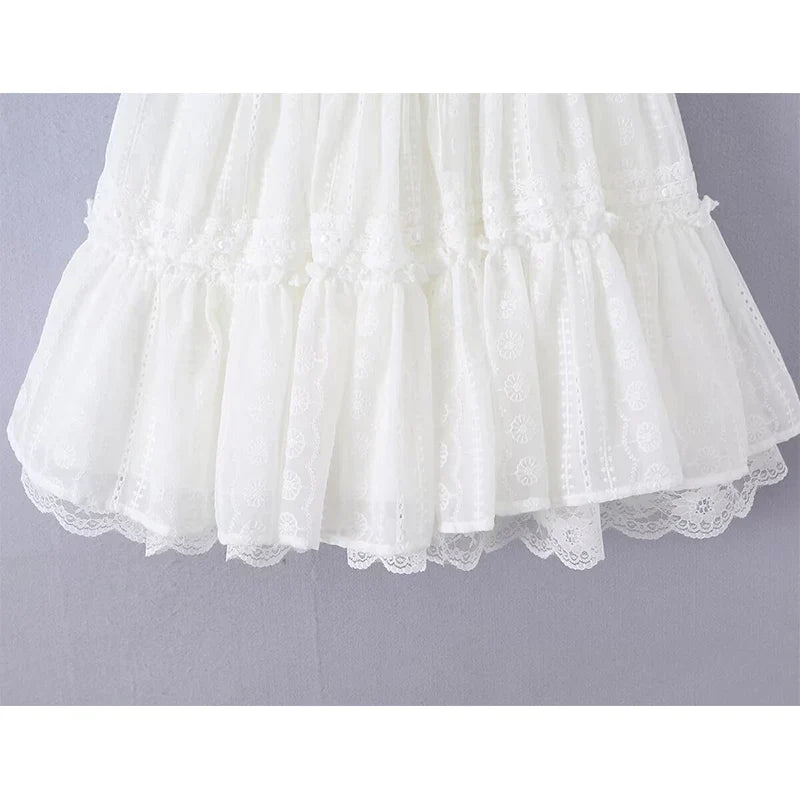 White Embroidery Lace Corset Mini Dresses