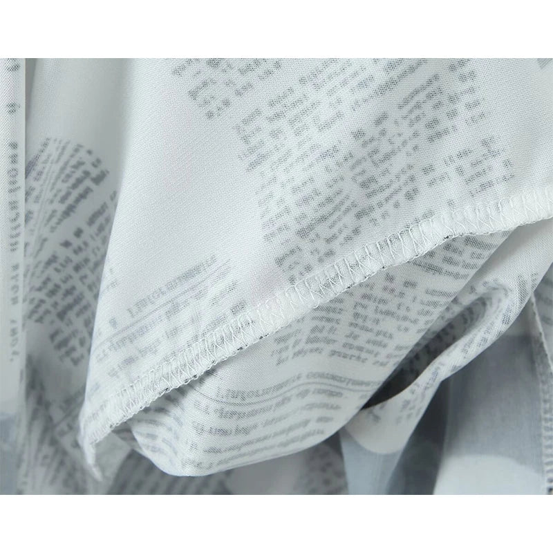 Newspaper Letter Print Irregular Hem Sling Dresses Backless Thin Straps With Chain Summer Sexy Dress
