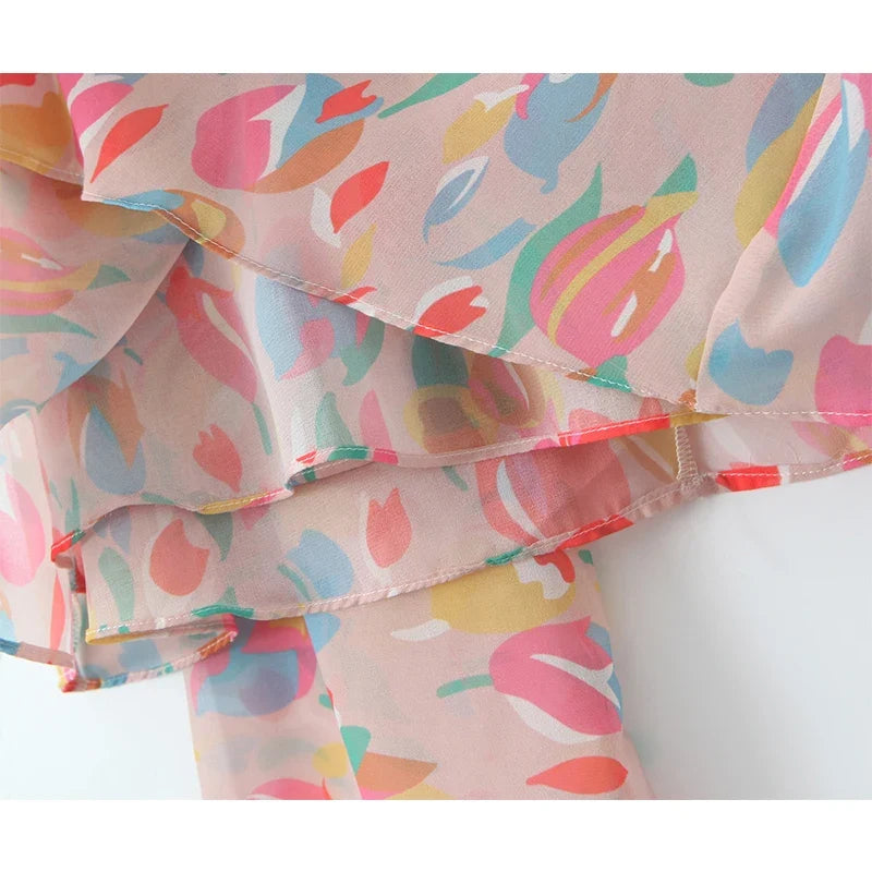 Multicolor Print Asymmetric Shoulder Halter Dresses