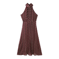 Sleeveless Halter Polka Dot Dresses