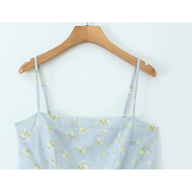 Pretty Girls Floral Print Elegant A-line Mini Summer Dresses Vacation Robe Sundress