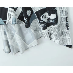 Newspaper Letter Print Irregular Hem Sling Dresses Backless Thin Straps With Chain Summer Sexy Dress
