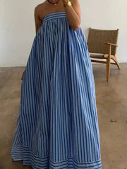 Striped Strapless Bandage Backless Dresses