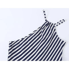 Positioning Diagonal Stripe Asymmetric Sling Dresses