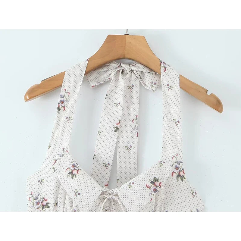 Sexy Backless Floral Print Halter Elegant Dresses
