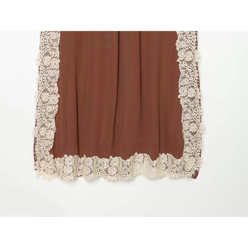 Lace Trim Spaghetti Strap Midi Dresses