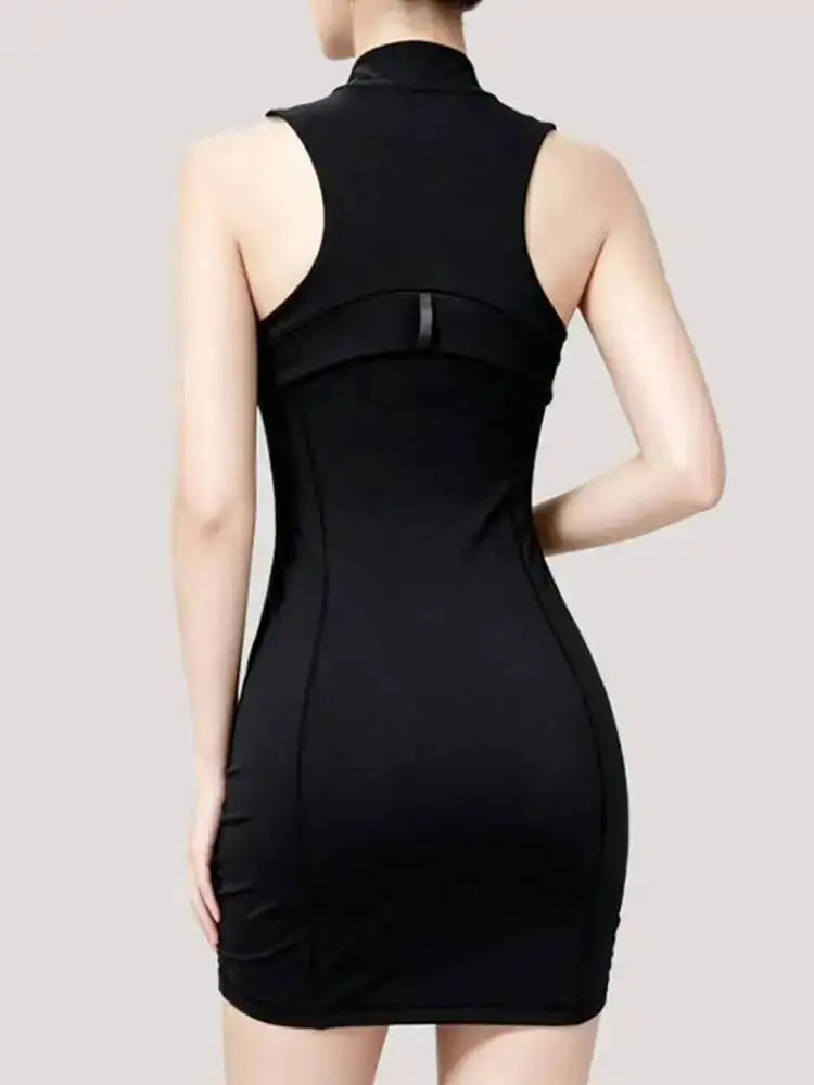 Casual High Neck Half Zipper Sleeveless Yoga Dresses