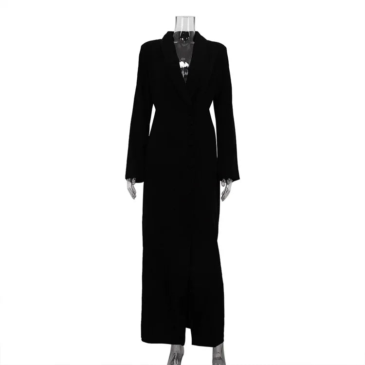 Temperament V-neck Long Sleeved High Waisted Slit Dresses