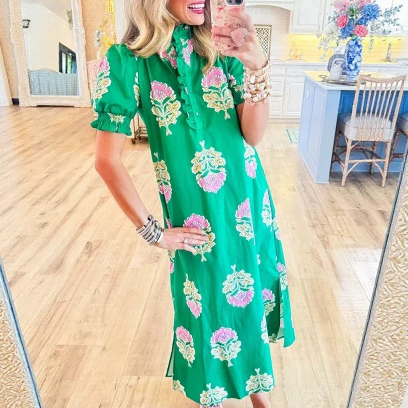 Vintage Floral Print Loose Long Dresses