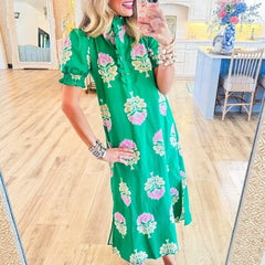 Vintage Floral Print Loose Long Dresses