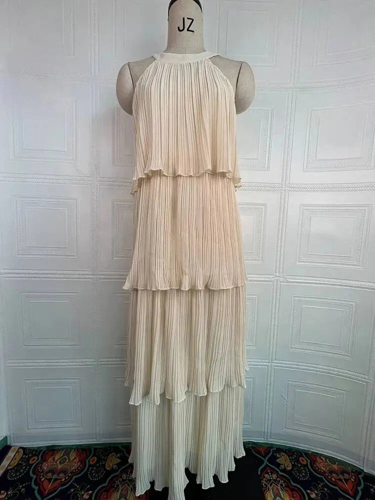 Summer Halter Neck Sleeveless Chiffon Ruffle Elegant Dresses