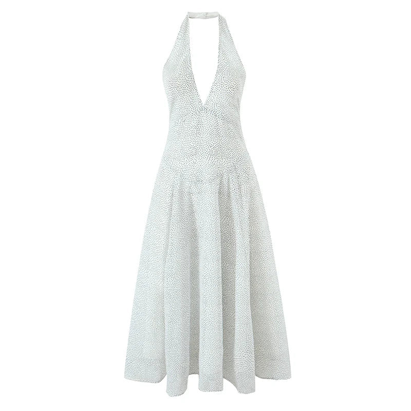 Vintage Polka Dot Halter Elegant Dresses Sexy Backless A-line Midi Summer Dresses