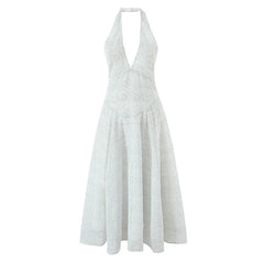 Vintage Polka Dot Halter Elegant Dresses Sexy Backless A-line Midi Summer Dresses