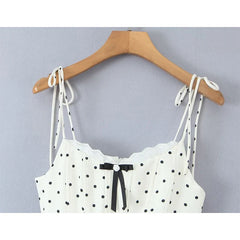 Sexy Sweet Girls Lace Trim Polka Dot Sling Mini Dresses Summer Low Waist A-line Vacation Party Dress
