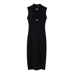 Black White Sexy Vintage Elegant Party Long Dresses Front Button Hollow Out Pencil Maxi Vestidos