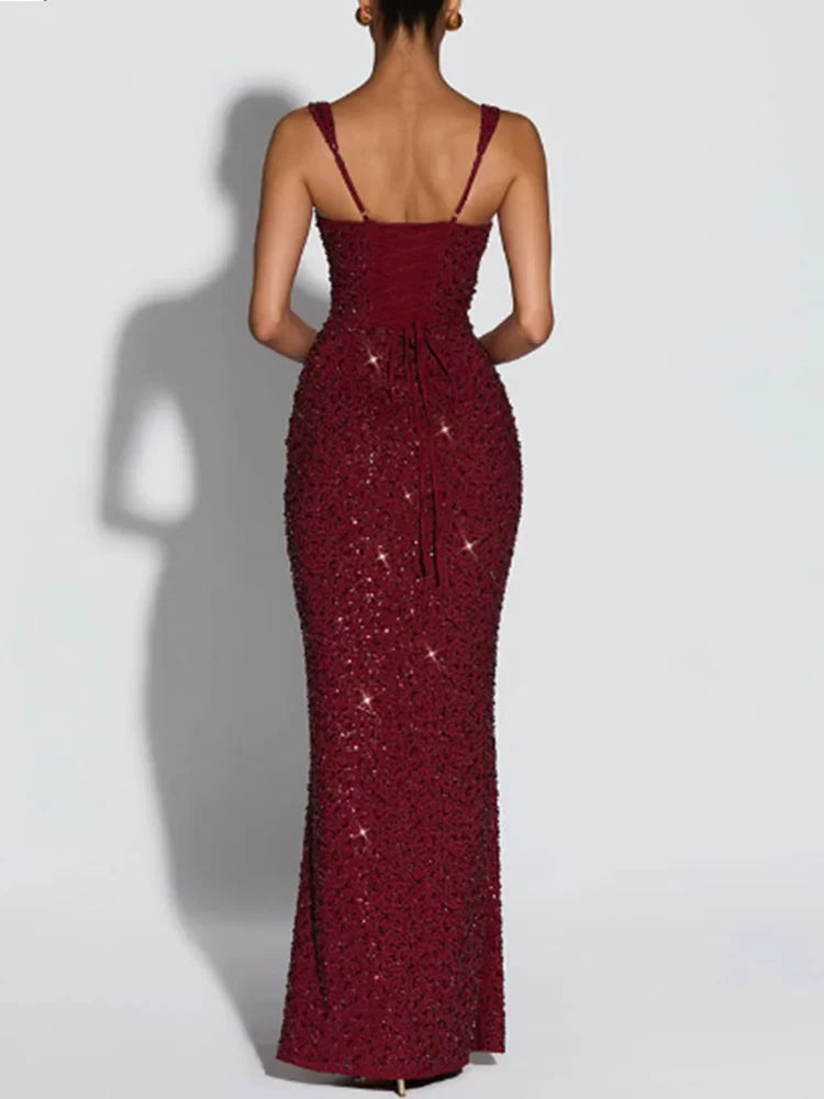 Evening Gown Slips Sleeveless Straps Hip Hugging Slim Fit Sequin Dresses