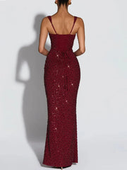 Evening Gown Slips Sleeveless Straps Hip Hugging Slim Fit Sequin Dresses
