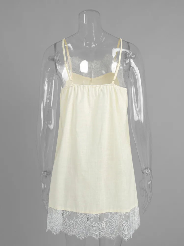 Casual V-Neck Sleeveless Lace Patchwork Dresses